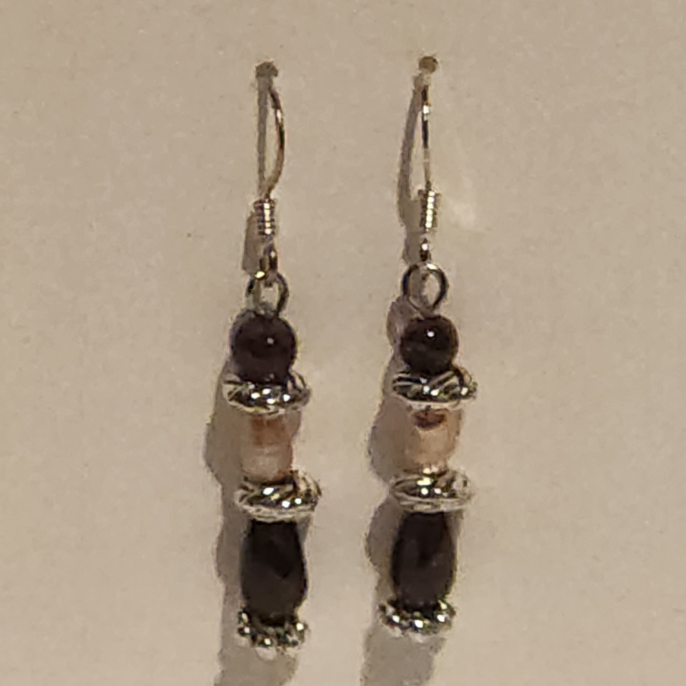 Handmade Pink Freshwater Pearl and Genuine Garnet Earrings